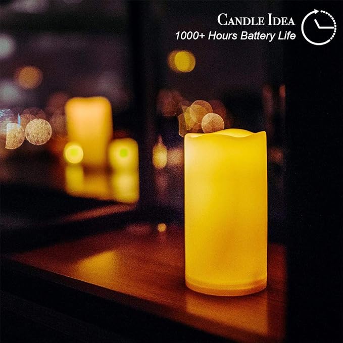 2 PCS 3" x7" Waterproof Outdoor Battery Operated Flameless LED Pillar Remote Candles Flickering Plastic Resin Electric Decorative Light for Lantern Patio Garden Home Decor Party Wedding Decoration