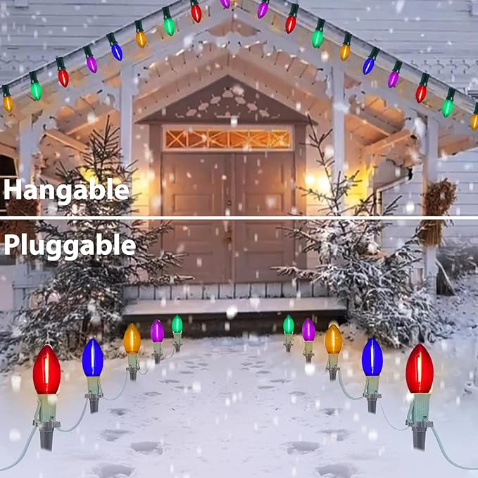 C9 LED Christmas Pathway Lights Outdoor 38Ft 25 LED C9 Multicolor Bulbs Christmas Pathway Stakes Lights, Connectable Outdoor Christmas Walkway Lights for Yard Patio Sidewalk Driveway Garden Lawn Decor