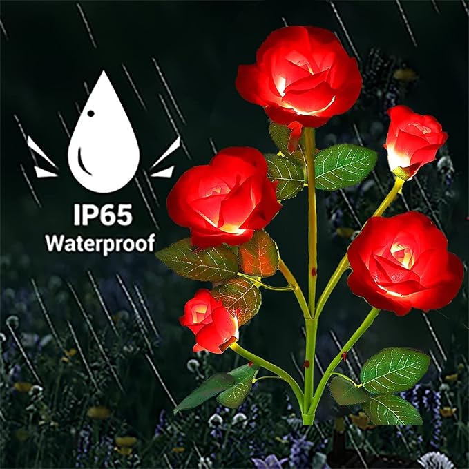 ANGMLN 2 Pack Solar Garden Lights, Solar Flower Lights Outdoor Waterproof with 10 Head Red Rose 7-Color Changing Landscape Light for Pathway Garden Patio Yard Valentine's Day Christmas Decoration