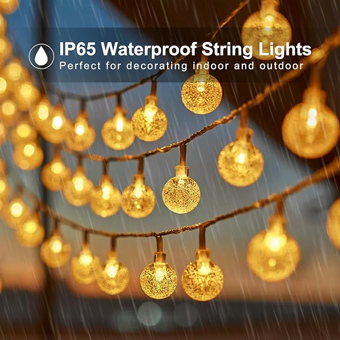 Solar String Lights Outdoor 2 Pack 200 Led 80FT Warm White Crystal Globe Lights with 8 Lighting Modes, Waterproof Solar Powered Patio for Garden Yard Porch Wedding Party Decoration