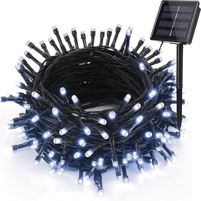 Solar Christmas Lights Outdoor, 33ft 100 LED Solar Fairy String Lights 8 Modes Waterproof Xmas Lights for Garden, Patio, Home, Party, Wedding, Holiday, Tree, Bush, Wreath, Outdoor Decor (White)