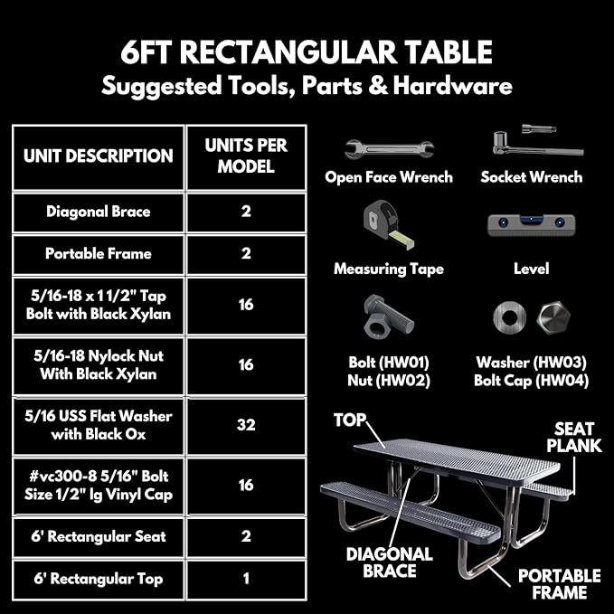 Coated Outdoor Furniture Heavy-Duty Portable Outdoor Kids Table, Punched Steel Kids Picnic Table, Commercial-Grade Picnic Table, Made in America (6ft Rectangular, Childrens, Orange)