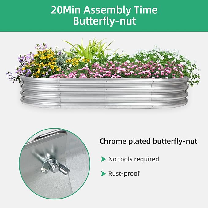 6x3x1ft Thickening Galvanized Raised Garden Bed, Planter Box for Outdoor, Oval Larger Space Garden Bed Planter for Herbs, Vegetables, Fruits