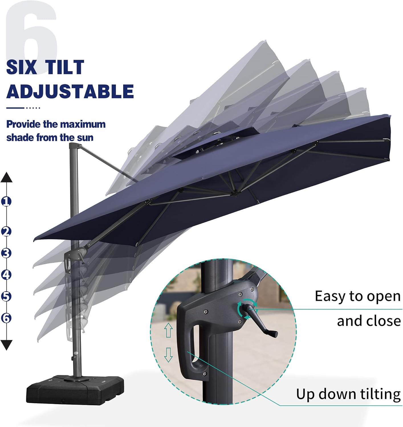 PURPLE LEAF 11FT Cantilever Outdoor Umbrellas Large Patio Umbrella Hanging Double Top Square Offset Umbrella with 360°Rotation Tilting Umbrella Outdoor Patio, Navy Blue