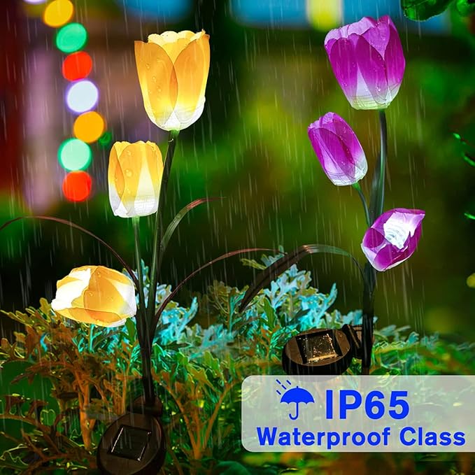 Veesee Solar Garden Outdoor Flower Light, Powered Stake for Decorative Landscape Lawn Yard Patio LED Lighting (Tulip-Purple, 2Pack)