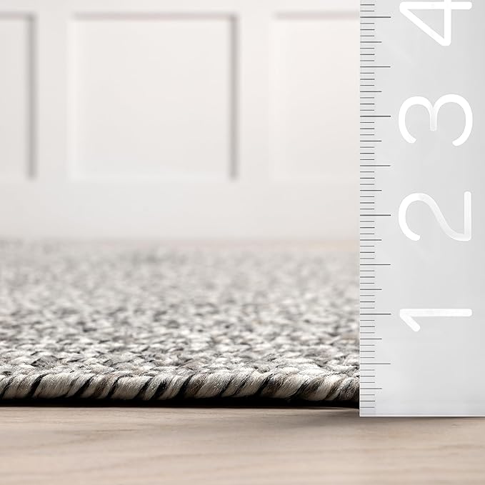 nuLOOM 2' x 16' Solid Hand Braided Indoor/Outdoor Area Rug, Pet-Friendly, High Traffic, Weather Resistant, for Patio, Balcony, Bedroom, Living, Dining Room, Wynn Salt and Pepper
