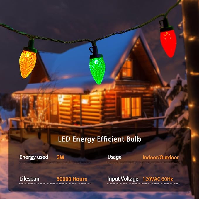 SURAIELEC 2 Pack Christmas Pathway Lights Outdoor, Total 50FT 50 LED C9 Christmas Lights with Stakes, Connectable Ground Lights for Yard, Walkway, Driveway Decor, Multicolored, UL Listed