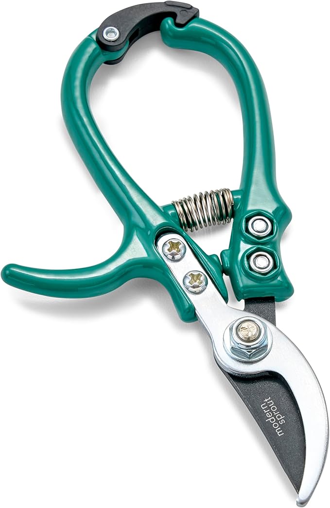 Modern Sprout Hand Pruners - Lightweight Pruning Shears W/Easy Lock- Gardening Scissors - Bypass Sharp Carbon Steel Blade - Rust Resistant - Garden Tools - Reusable Holster - Ocean