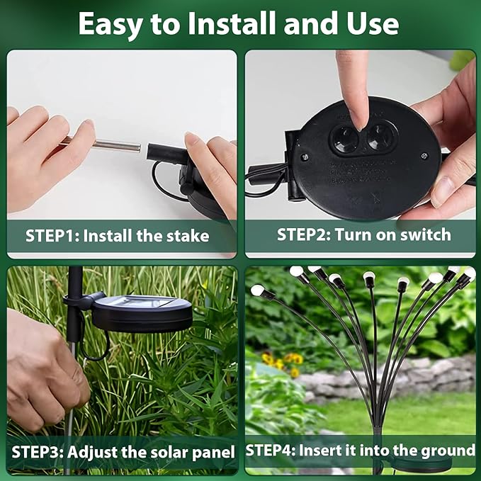 8-Pack Solar Garden Lights, 64 LED Solar Lights Outdoor for Garden Decor, Waterproof Firefly Light Outdoor (Sway by Wind), Swaying Light for Outside Yard Pathway Landscape Decorations (Warm White)