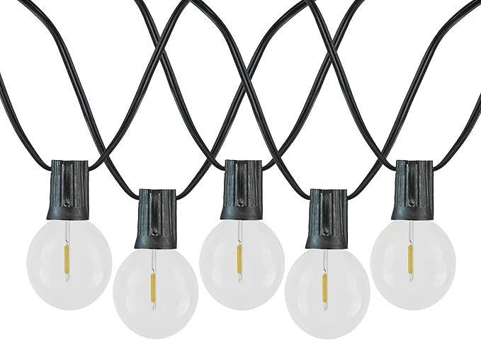 Novelty Lights 100 Feet G40 LED Patio String Lights with 67 Bulbs, Warm White, Weather Resistant and Shatterproof Replaceable Plastic Globe Bulbs, Black Wire