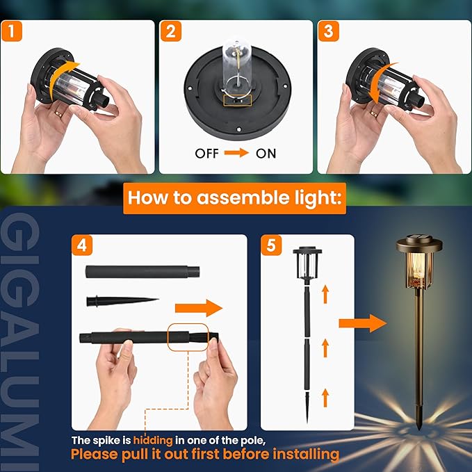 GIGALUMI Solar Pathway Lights Outdoor, 8Pack Gardening Light IP65 Waterproof Landscape Lighting for Yard and Walkway, Garden Decorations for Outside Patio Porch, Warm White