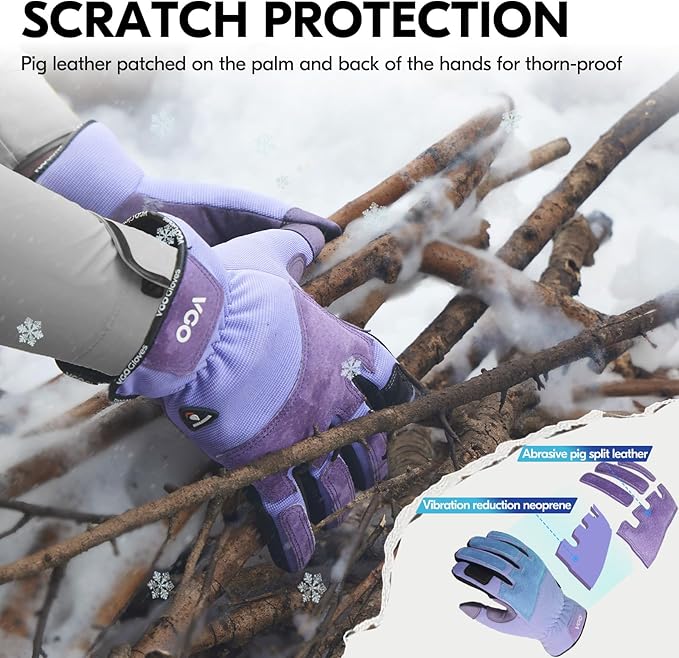 Vgo... Winter Gardening Gloves Women,Safety Work Gloves, Puncture-proof,Thornproof,Touchscreen(1 Pair,M,Purple,SL7471FLWP)