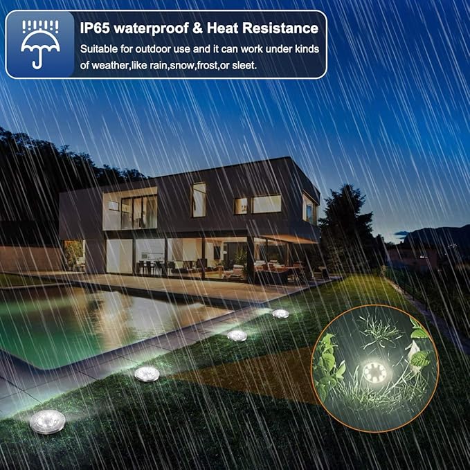 ZGWJ Solar Ground Lights,8 LED Disk Lights Upgraded Outdoor Garden Lights Landscape Lights for Lawn Pathway Yard Deck Patio Walkway White, 8 Pack
