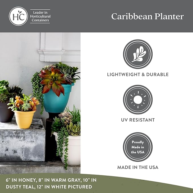 The HC Companies Caribbean Planter Pot - Outdoor & Indoor Plant Pot with Drainage Hole & Plug - Rolled Rim Plastic Pots for Plants & Flowers - Decorative Plant Pot (14" Pink Rose, Pack of 2)