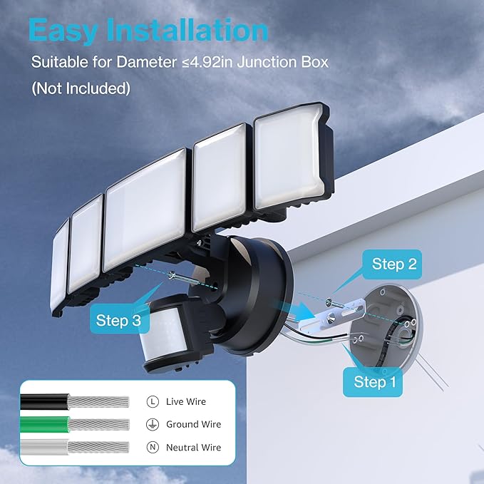 Olafus 100W Motion Sensor Outdoor Lights, 10000LM 6500K Daylight Flood Lights Outdoor Motion Sensor, Dusk to Dawn Outdoor Lighting, IP65 Waterproof Motion Detector Lights for Outside, Black