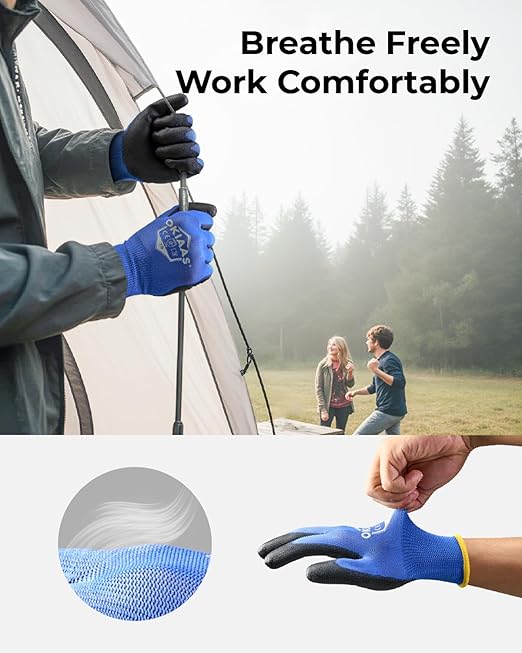 OKIAAS Men's Ultra-Thin and Lightweight Working Gloves with Grip, 12 Pairs, Black, Small
