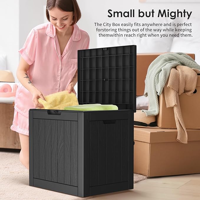 DRATO Deck Boxes, 31 Gallon Outdoor Storage Box for Patio Cushion, Sports Equipment, Garden Tools, Waterproof and UV Resistant, Lockable (Black)
