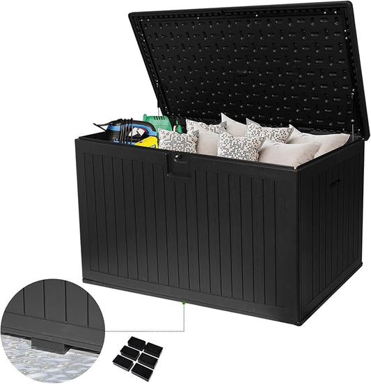 320 Gallon Outdoor Storage Box Waterproof, Extra Large Plastic Outside Deck Box Weatherproof, Resin Patio Storage Bin with Lock and Lids for Pool Equipment, Cushion