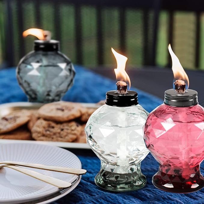 4 Pack Glass Table Torch,Citronella Glass Table top Torches with Wick and Cap for Outdoor,Refillable Torches Landscape Lanterns Torches for Yard Patio Christmas Garden,Party Decor