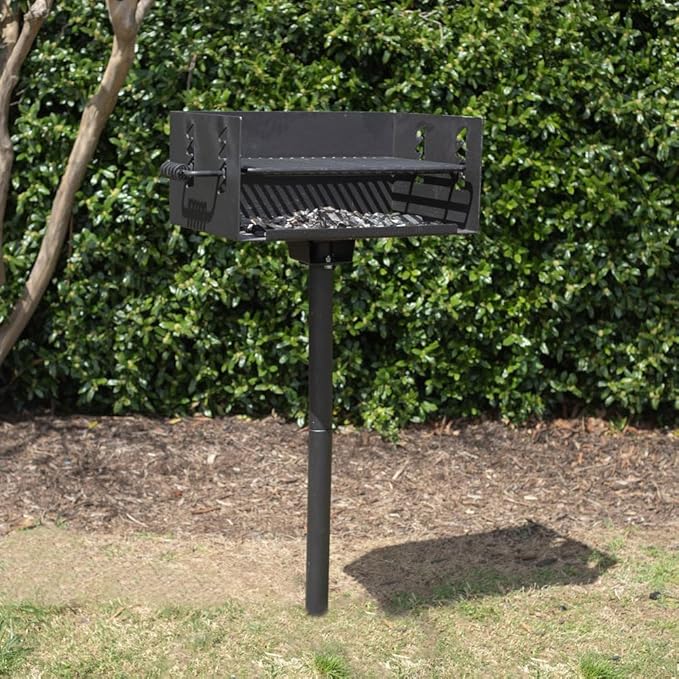 Ash & Ember Park-Style Grill, 384 Sq. In Jumbo Charcoal Grill, Single Post Outdoor Cooking Backyard BBQ, Camp Grilling Barbecues
