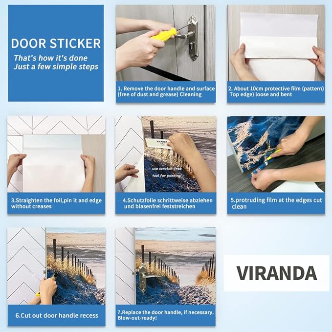 3D Door Stickers Murals - Landscape - Peel and Stick - Waterproof & Washable - Matt Finish - Tropical Beach - 31.5" x 78.7" - 2 PARTS