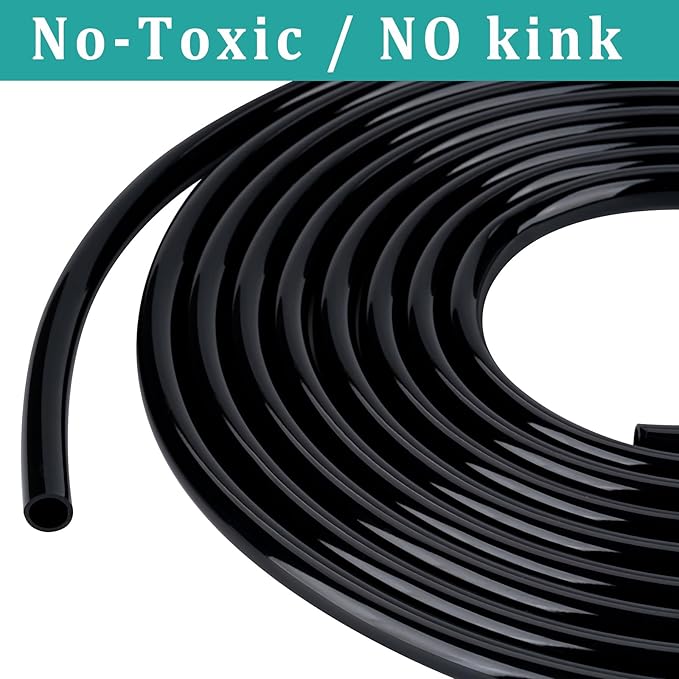 3/4" id - 10ft Black Vinyl Tubing Flexible PVC Tube Hybrid Hose Transfer Water Fuel Gas for Pond Fountain Garden Waterfall, Durable and Safe, with 2 Hose Clamps