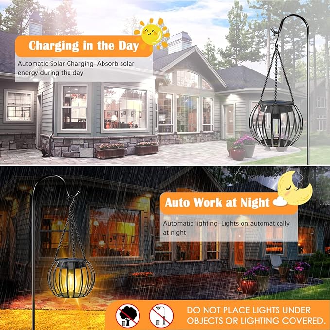 UBright 2 Pack 15" Solar Lights Outdoor Decorative Metal Solar Lanterns Outdoor Waterproof Hanging Lights for Outside Lanterns for Garden Yard Patio