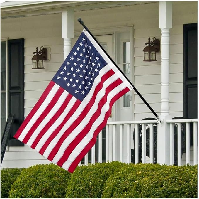 American USA Pleated Fan Flag, 2x4 Feet USA Bunting Decoration Flags Embroidered Patriotic Stars & Sewn Stripes Canvas Header Brass Grommets. (3x5Ft American Flag)