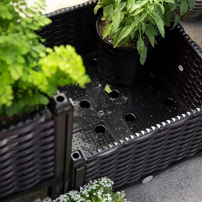 Barton 2 Pieces Raised Garden Bed Brown Plastic w/Self-Watering Design Outdoor Elevated Planter Box Kit Wheels Mobile