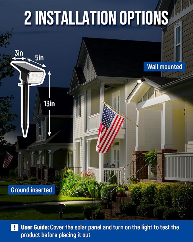 Solar Spot Lights Outdoor Waterproof 1 Pack IP65, 63 LED 3 Lighting Modes Spotlights for Outside Yard Garden House Garage Landscape Lights-Warm White