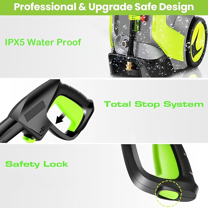 Electric Pressure Washer 5000PSI 4.0GPM Power Washers with M22-14mm Pressure Hose 33FT, Power Sprayers High Pressure with 1/4" QC Compatible Surface Cleaner for Home Cars Driveways, LGreen