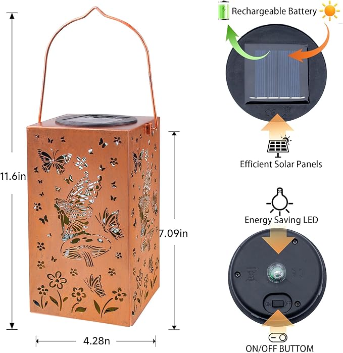 2pack Solar Lanterns Outdoor Hanging Butterfly Lights Metal Fairy Lantern Decorative Garden Waterproof Light Decor for Garden Patio,Yard ,Balcon ,Birthday Christmas Gifts for Mom Grandma Women