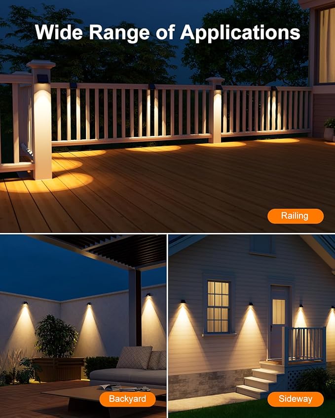 12 Pack Decorative Solar Powered Fence Lights Outdoor Waterproof with Warm White LED Spot Lens, for Outside Wall, Deck, Patio, Yard, Rail, Garage, Pool, Designed for Enhanced Security, Easy Install