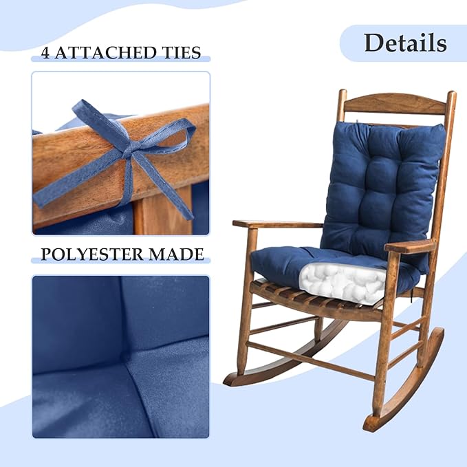 1 Pack Patio Chair Cushion, Rocking Chair Cushion Overstuffed Seat Back Cushion Pad for Outdoor Indoor, Navy Blue