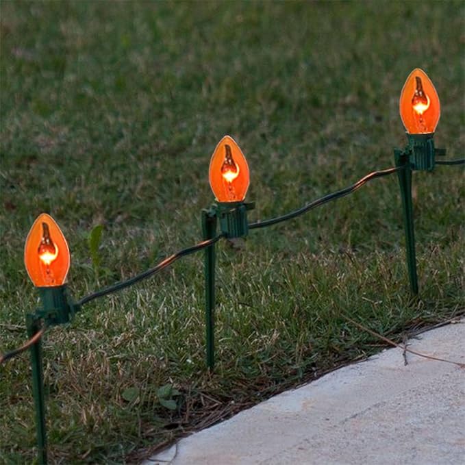 25Ft Orange C7 Christmas Lights Outdoor, Decorations With 27 Flicker Flame Bulbs, Vintage Flickering for Patio Garden Party Tree Decor - Black Wire