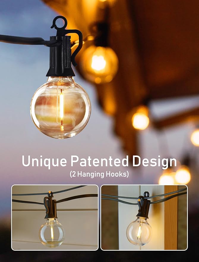 Brightown Outdoor String Lights - 2 Pack Globe Patio Lights 100 Ft with 50 G40 Shatterproof Bulbs, Waterproof Connectable Commercial Hanging Lights for Backyard Bistro Porch Cafe