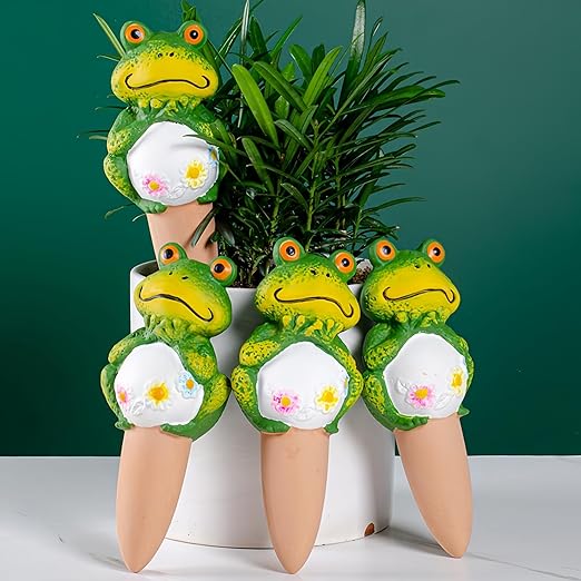 4 Pack Plant Watering Devices, Frog Shape Terracotta Watering Spikes, Vacation Self Watering Planter Insert, Automatic Plant Waterer for Indoor Outdoor Plants (Big Frog)