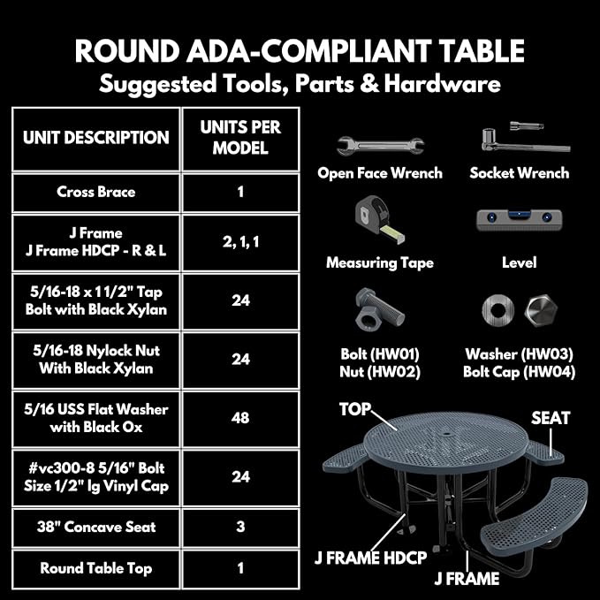 Coated Outdoor Furniture Heavy-Duty Portable ADA-Compliant Outdoor Picnic Table with Umbrella Hole, Expanded Metal Patio Dining Furniture Made in America (46" Round Top, Textured Red)