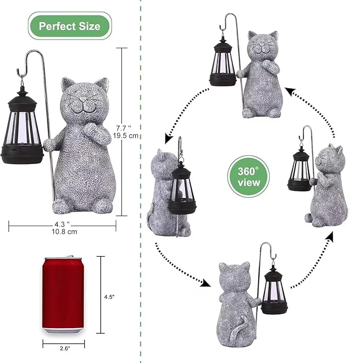 Garden Decor Solar Statues for Mom Grandma Birthdays for Women Sister Wife Lady - Front Patio Balcony Yard Art Lawn Ornaments Porch Outdoor Outside Decorations (Cat)