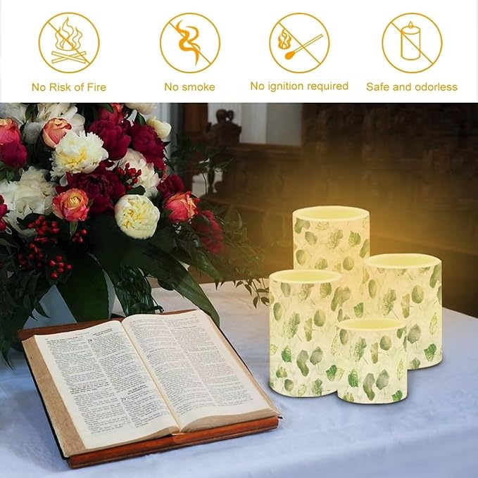 Flameless Candles Battery Powered LED Candles with Remote Timer Color Changing Control Long Lasting for Indoor Outdoor Home Decoration Set of 4, Green Leaf Lotus Leaf