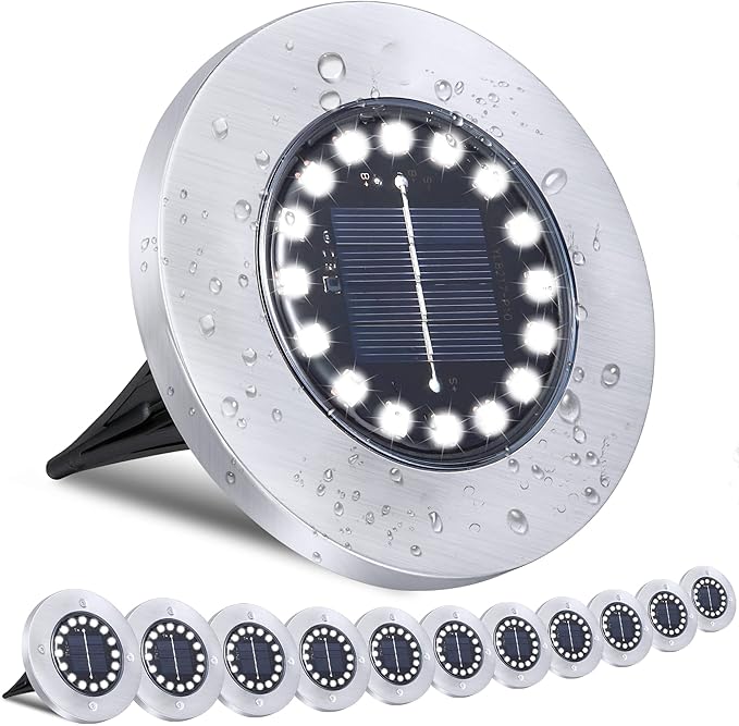 Solar Ground Lights-Waterproof Solar Lights Outdoor Garden- Solar Disk Lights-Upgraded 16LED Bright in-Ground Lights-Landscape Lights for Pathway, Yard, Lawn, Patio, Walkway (12 Pack White Light)