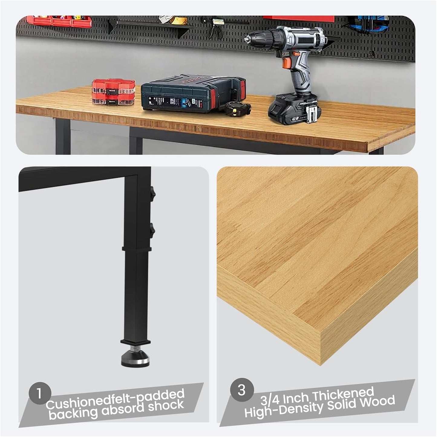 48" Adjustable Workbench,Heavy-Duty Work Table,3000 LBS Load Capacity Particleboard Hardwood Workstation with Fixed feet,for Workshop, Garage