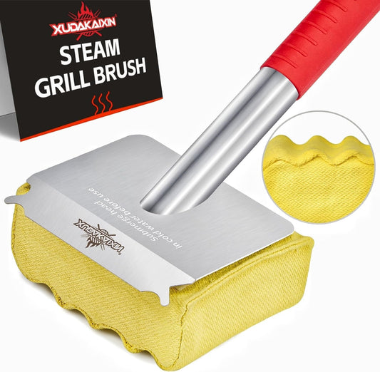 Grill Brush Bristle Free,Aramid Fiber Wavy Pad Seamless-Fit Cast Iron/Stainless-Steel Grates,BBQ Replaceable Scraper Cleaning Head,Safe Grill Cleaner for Outdoor Grill,Gifts for Men/Dad
