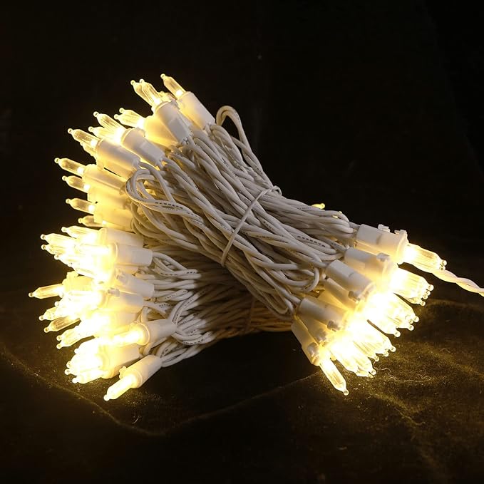 MULTI-SPARKING White LED Christmas Lights - 100 Count Warm White Christmas String Lights for Tree, Party, Wedding, Holiday, Indoor and Outdoor Decor, 33 Feet White Wire, UL Certified, Connectable