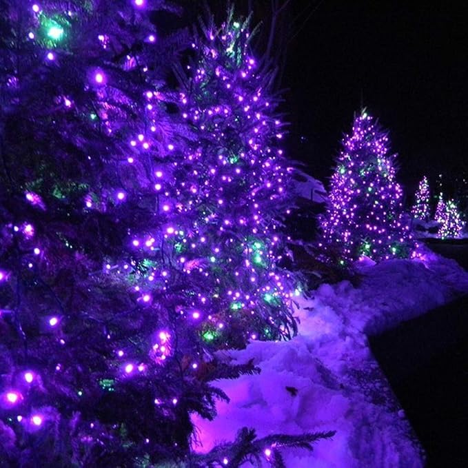Toodour Solar Christmas Lights, 2 Packs Total 144ft 400 LED 8 Modes Solar String Lights, Waterproof Solar Outdoor Christmas Lights for Garden, Patio, Fence, Balcony, Christmas Tree Decor - Purple