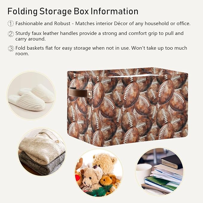 Football Rectangular Storage Basket Organizer Bin Shelf Baskets For Home Office Dorm