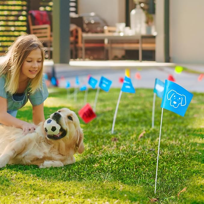 Zozen 50Pack Blue Marking Flags, Writable/15x4x5 Inch, Yard Flags for Lawn & Irrigation & Landscape & Sprinkler & Survey & Dog Training.