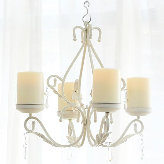 3 in 1 Lighting Chandelier, Metal Wall Sconce Set of 2, Table Centerpiece for Indoor or Outdoor, Chain and Candles Included, White