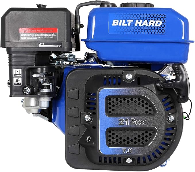 BILT HARD 7HP Gas Engine Horizontal Shaft, 212cc 4 Stroke OHV Industrial Grade Replacement Gas Motor, Shaft 3/4" (19mm) Diameter, 2-3/8" Long, 3/16" Keyway
