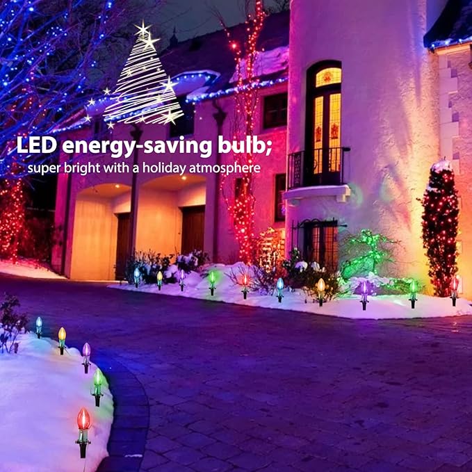 C9 Christmas String Lights Outdoor - 25.7 Feet 20 LED Pathway Lights, Connectable Waterproof Walkway Lights for Indoor Xmas Party Holiday Wedding Commercial Decorations, Multicolored